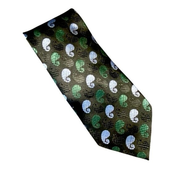 GIORGIO ARMANI Silk Neck Tie Black Green Blue Paisley Pattern Elegant - Picture 1 of 5